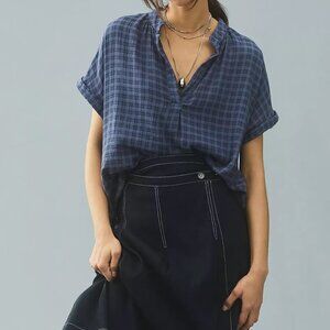 Anthropologie Cloth & Stone Short-Sleeve Pullover Blouse Top Blue NEW